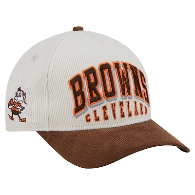 Men's New Era  Cream/Brown Cleveland Browns Throwback Two-Tone Sided Corduroy 9FORTY A-Frame Adjustable Hat