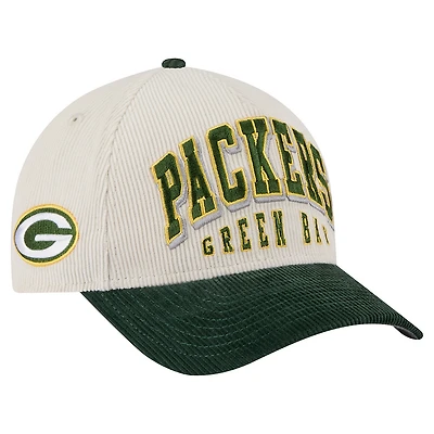 Men's New Era  Cream/Green Green Bay Packers  Two-Tone Sided Corduroy 9FORTY A-Frame Adjustable Hat