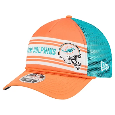 Men's New Era  Orange Miami Dolphins  Linear A-Frame 9FORTY Adjustable Hat