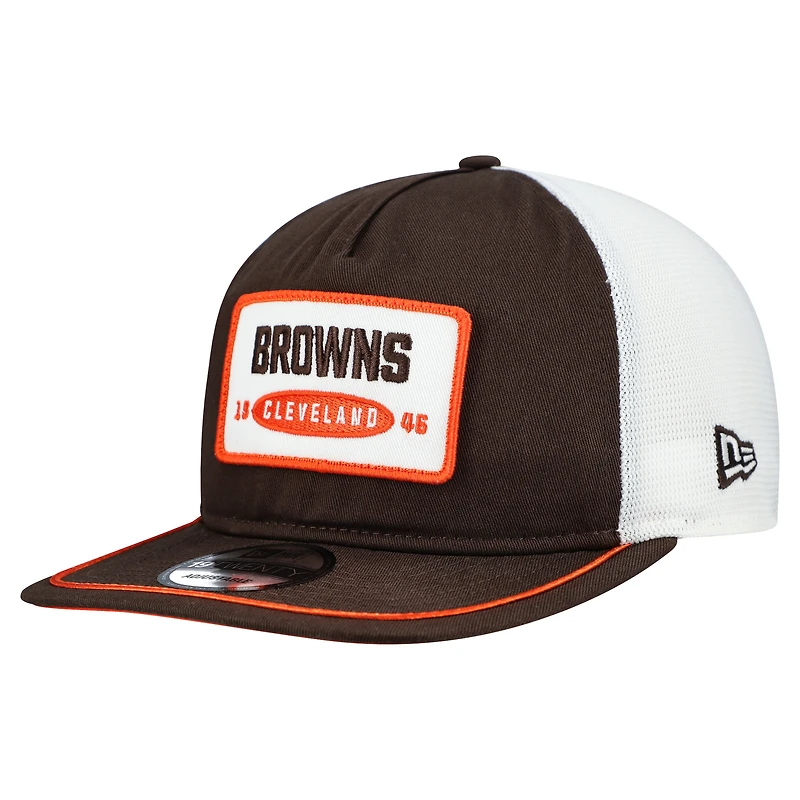 Men's New Era Brown/White Cleveland Browns Patch 19TWENTY Adjustable Hat