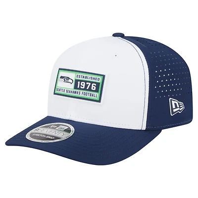 Men's New Era  White/Navy Seattle Seahawks Established Patch 9SEVENTY Adjustable Hat