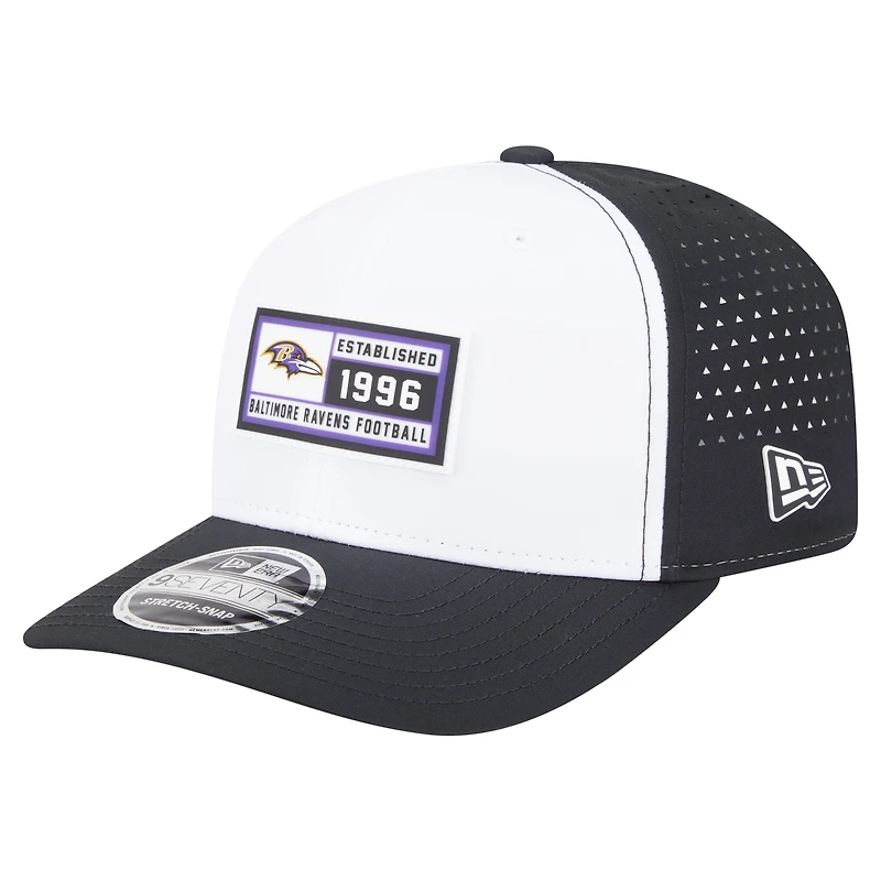 Men's New Era  White/Black Baltimore Ravens Established Patch 9SEVENTY Adjustable Hat