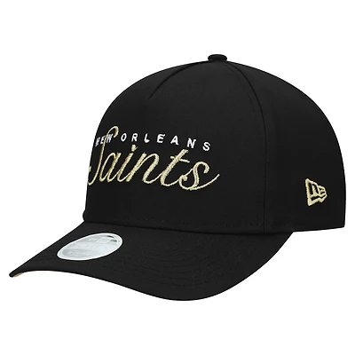 Women's New Era  Black New Orleans Saints  Metallic 9FORTY M-Crown A-Frame Adjustable Hat