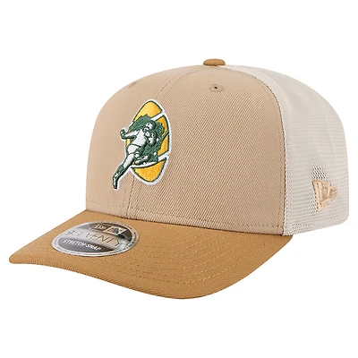 Men's New Era Light Beige Green Bay Packers Throwback Two-Tone Trucker 9SEVENTY Adjustable Hat