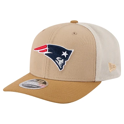 Men's New Era Light Beige New England Patriots  Two-Tone Trucker 9SEVENTY Adjustable Hat