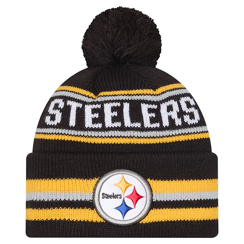 Men's New Era Black Pittsburgh Steelers Classic Cuffed Knit Hat with Pom