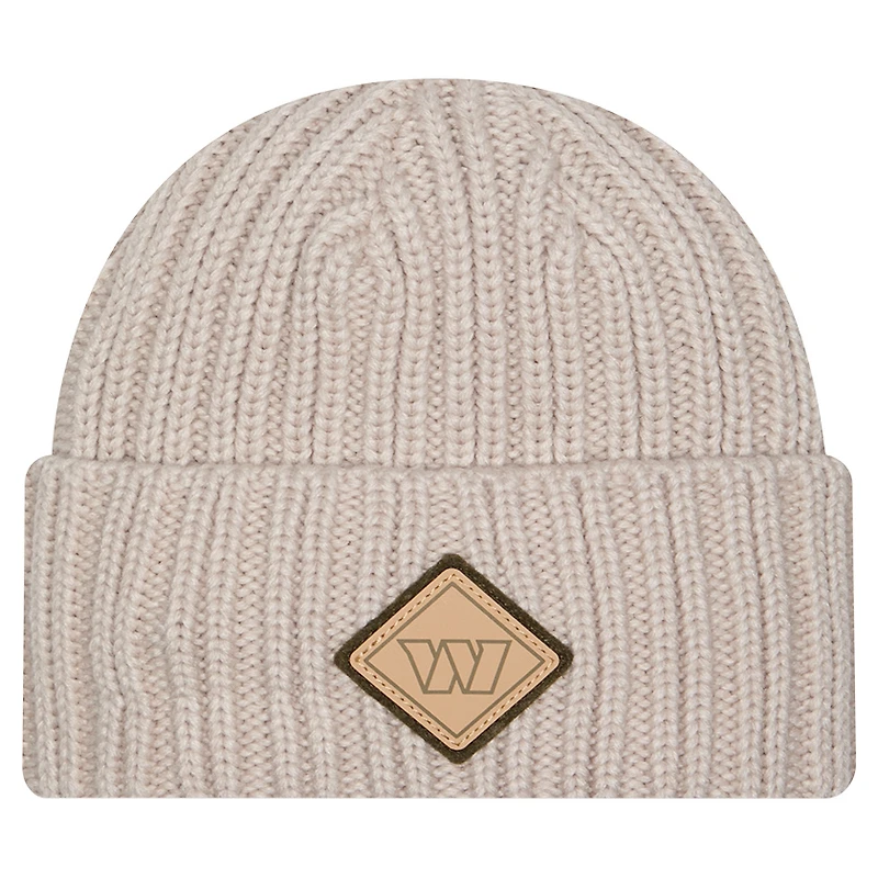 Men's New Era Light Beige Washington Commanders Logo Applique Cuffed Knit Hat