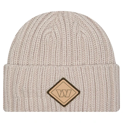 Men's New Era Light Beige Washington Commanders Logo Applique Cuffed Knit Hat
