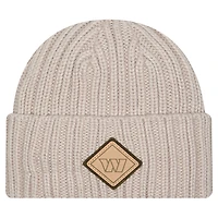 Men's New Era Light Beige Washington Commanders Logo Applique Cuffed Knit Hat
