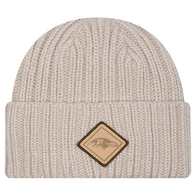 Men's New Era Light Beige Baltimore Ravens Logo Applique Cuffed Knit Hat