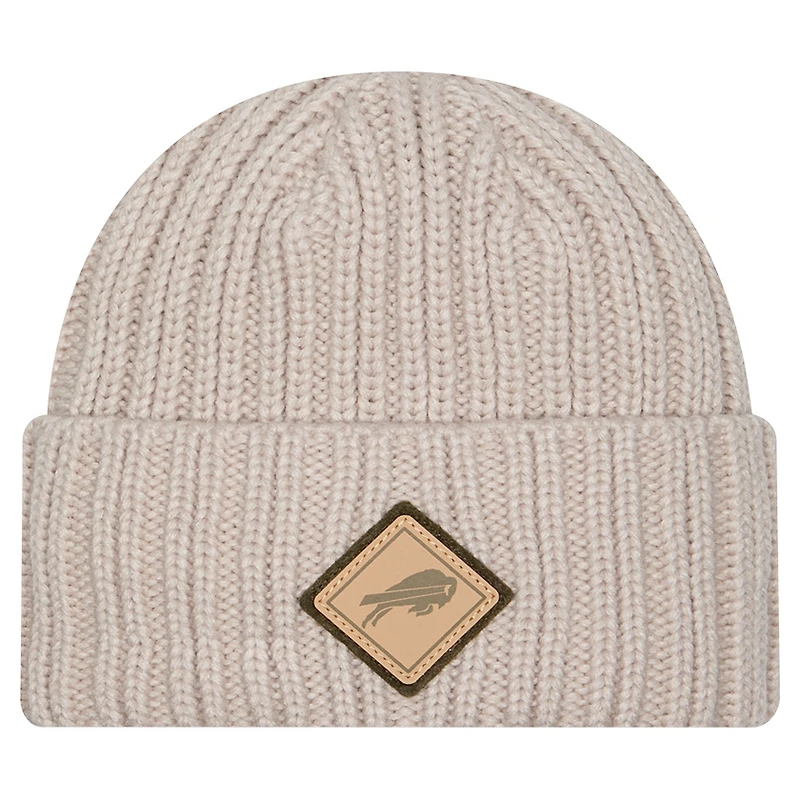 Men's New Era Light Beige Buffalo Bills Logo Applique Cuffed Knit Hat