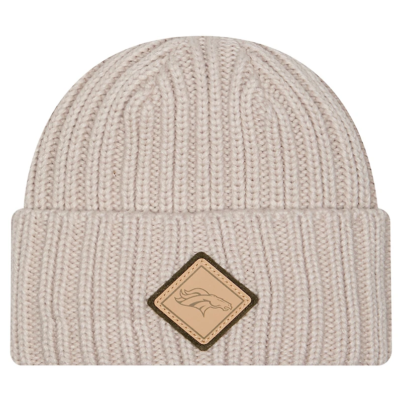Men's New Era Light Beige Denver Broncos Logo Applique Cuffed Knit Hat