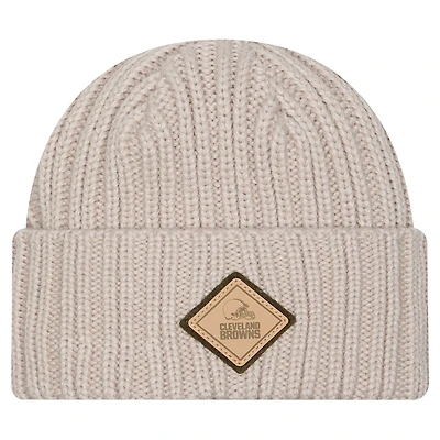 Men's New Era Light Beige Cleveland Browns Logo Applique Cuffed Knit Hat