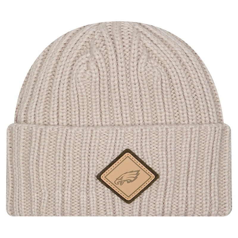 Men's New Era Light Beige Philadelphia Eagles Logo Applique Cuffed Knit Hat