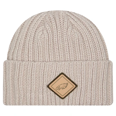 Men's New Era Light Beige Philadelphia Eagles Logo Applique Cuffed Knit Hat