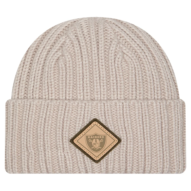 Men's New Era Light Beige Las Vegas Raiders Logo Applique Cuffed Knit Hat