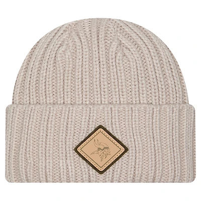 Men's New Era Light Beige Minnesota Vikings Logo Applique Cuffed Knit Hat