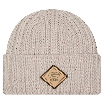 Men's New Era Light Beige Green Bay Packers Logo Applique Cuffed Knit Hat