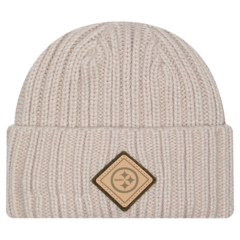 Men's New Era Light Beige Pittsburgh Steelers Logo Applique Cuffed Knit Hat