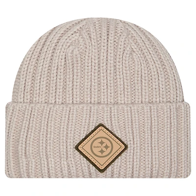 Men's New Era Light Beige Pittsburgh Steelers Logo Applique Cuffed Knit Hat