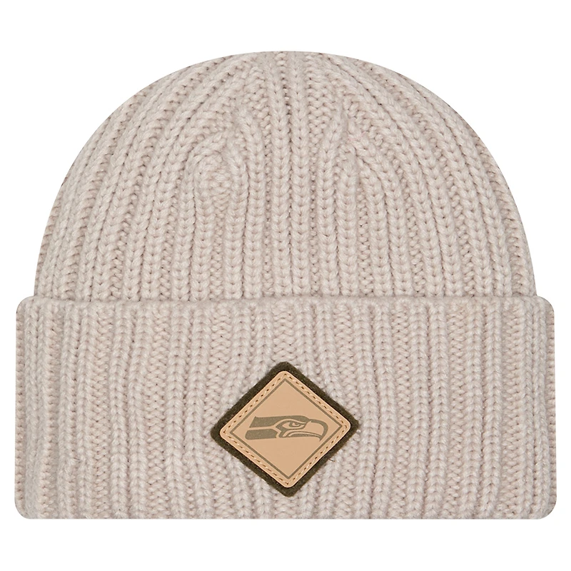Men's New Era Light Beige Seattle Seahawks Logo Applique Cuffed Knit Hat