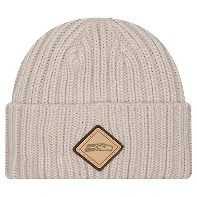Men's New Era Light Beige Seattle Seahawks Logo Applique Cuffed Knit Hat