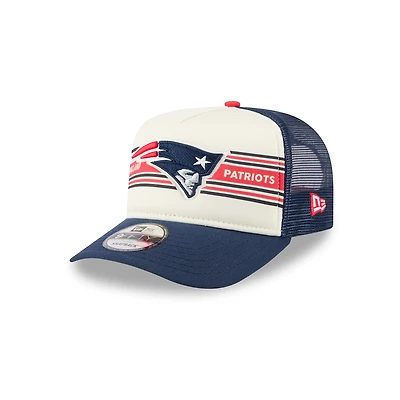 Men's New Era  Cream/Navy New England Patriots Banner A-Frame 9FIFTY Trucker Snapback Hat