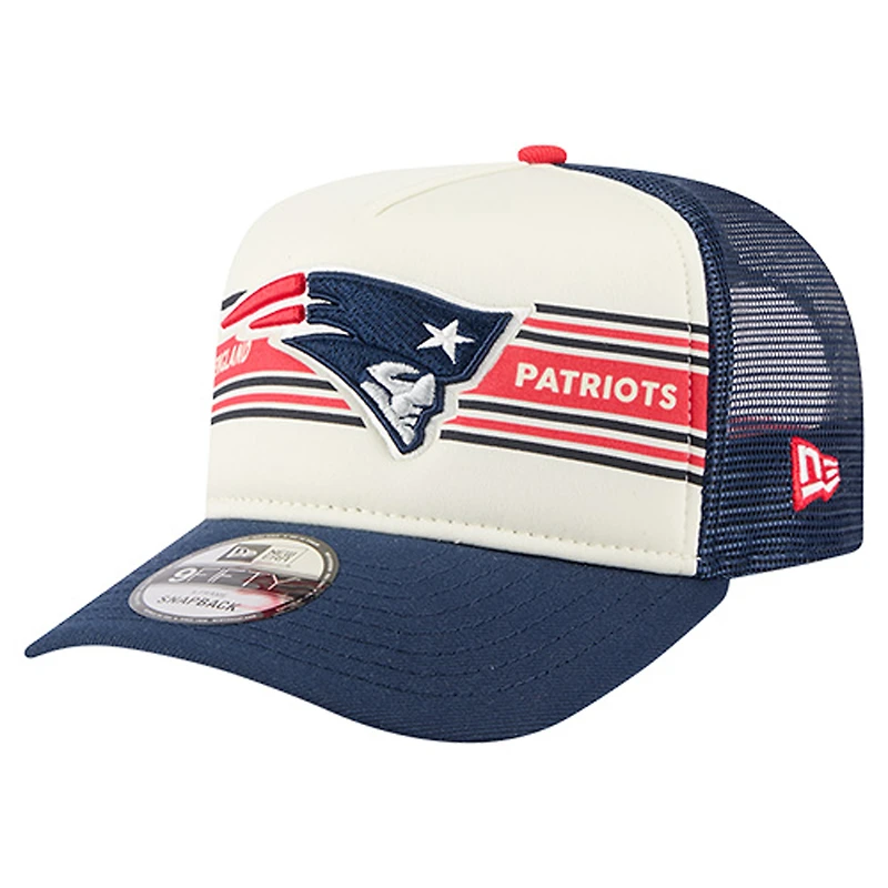 Men's New Era  Cream/Navy New England Patriots Banner A-Frame 9FIFTY Trucker Snapback Hat