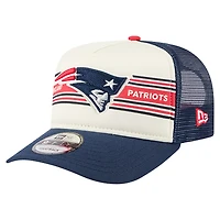 Men's New Era  Cream/Navy New England Patriots Banner A-Frame 9FIFTY Trucker Snapback Hat