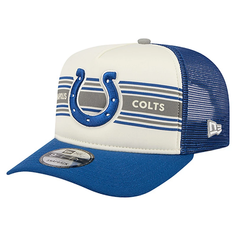 Men's New Era  Cream/Royal Indianapolis Colts Banner A-Frame 9FIFTY Trucker Snapback Hat