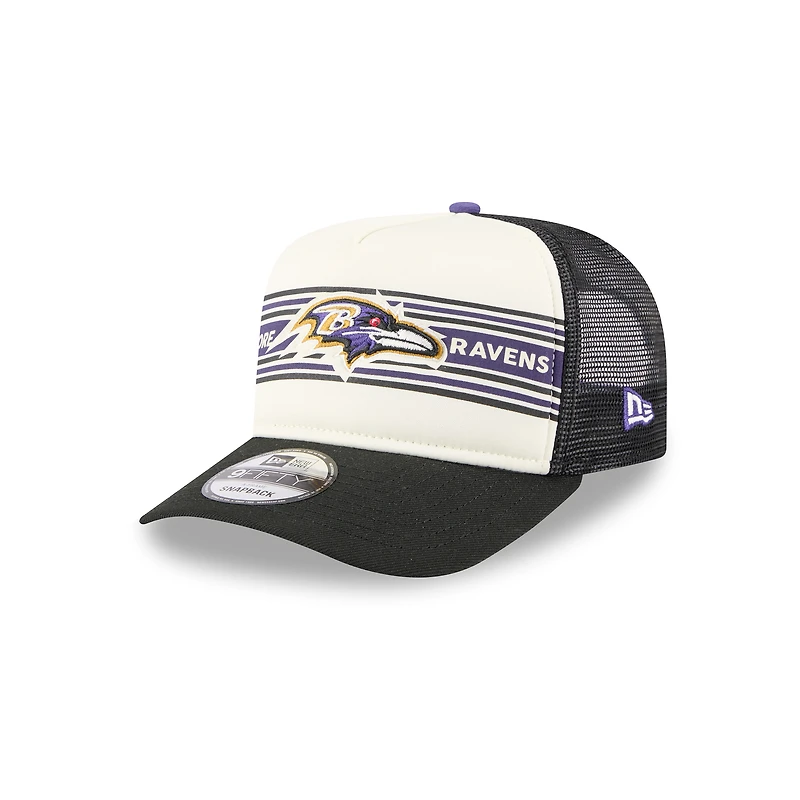 Men's New Era  Cream/Black Baltimore Ravens Banner A-Frame 9FIFTY Trucker Snapback Hat