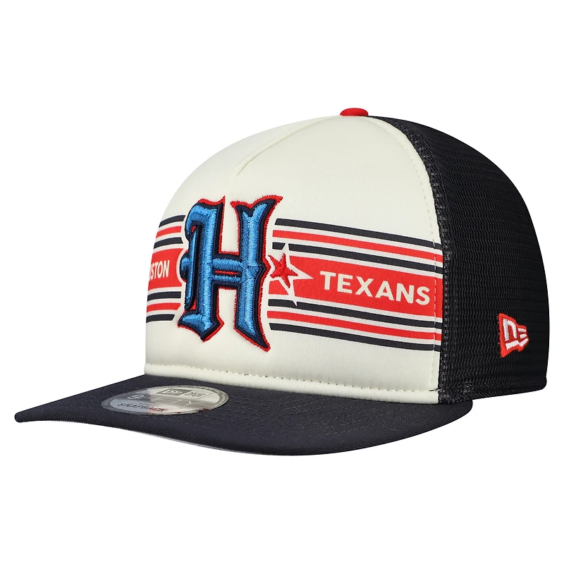 Men's New Era  Cream/Navy Houston Texans Banner A-Frame 9FIFTY Trucker Snapback Hat