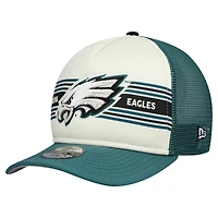 Youth New Era Cream/Midnight Green Philadelphia Eagles Banner 9FIFTY A-Frame Adjustable Trucker Hat