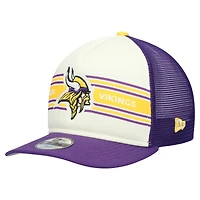 Youth New Era Cream/Purple Minnesota Vikings Banner 9FIFTY A-Frame Adjustable Trucker Hat