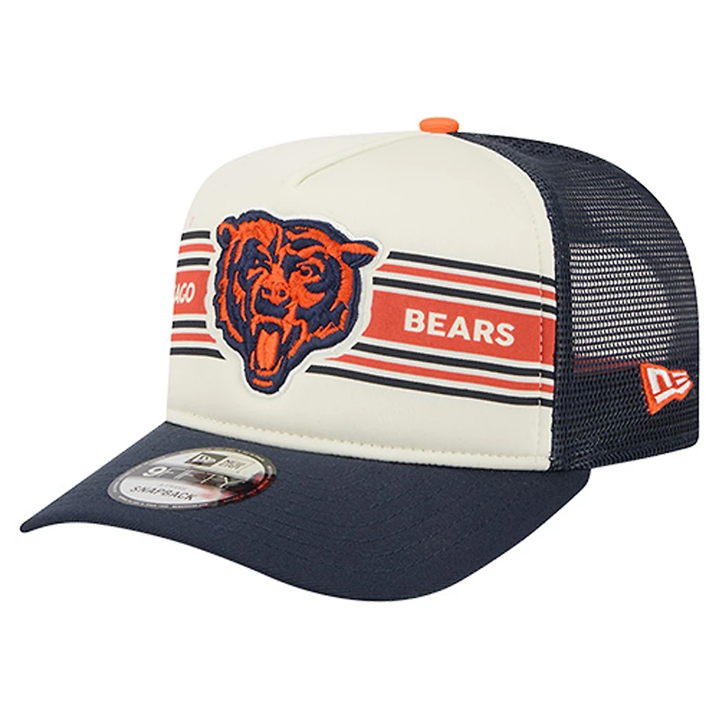 Youth New Era Cream/Navy Chicago Bears Banner 9FIFTY A-Frame Adjustable Trucker Hat