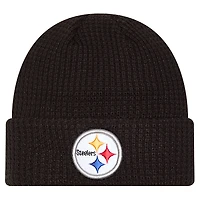 Youth New Era Black Pittsburgh Steelers Waffle Cuffed Knit Hat