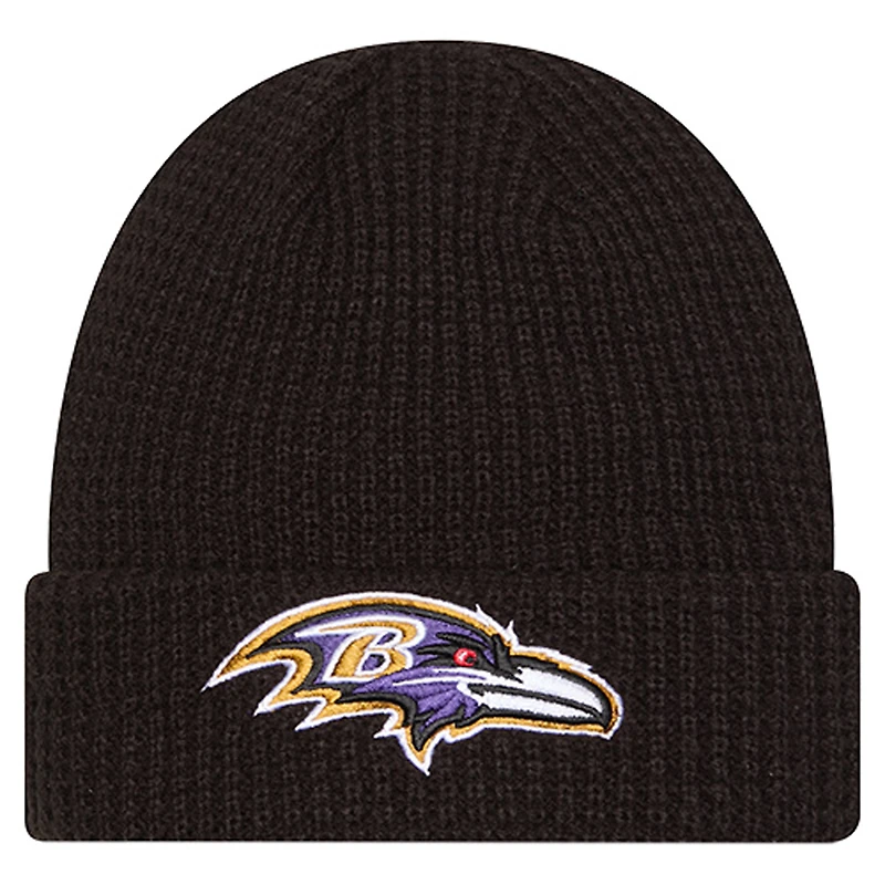 Youth New Era Black Baltimore Ravens Waffle Cuffed Knit Hat