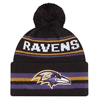 Youth New Era  Black Baltimore Ravens Classic Cuffed Knit Hat with Pom