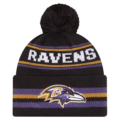 Youth New Era  Black Baltimore Ravens Classic Cuffed Knit Hat with Pom
