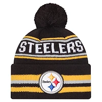 Youth New Era  Black Pittsburgh Steelers Classic Cuffed Knit Hat with Pom