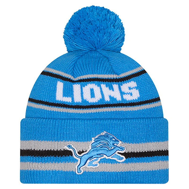 Youth New Era  Blue Detroit Lions Classic Cuffed Knit Hat with Pom