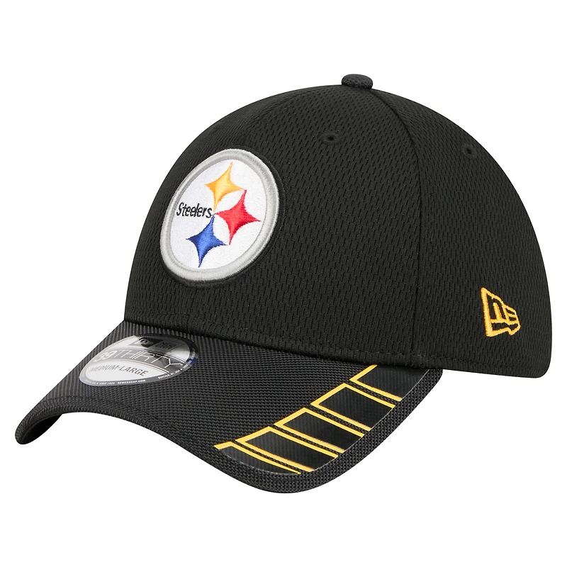 Men's New Era Black Pittsburgh Steelers Visor Hit 39THIRTY Flex Hat