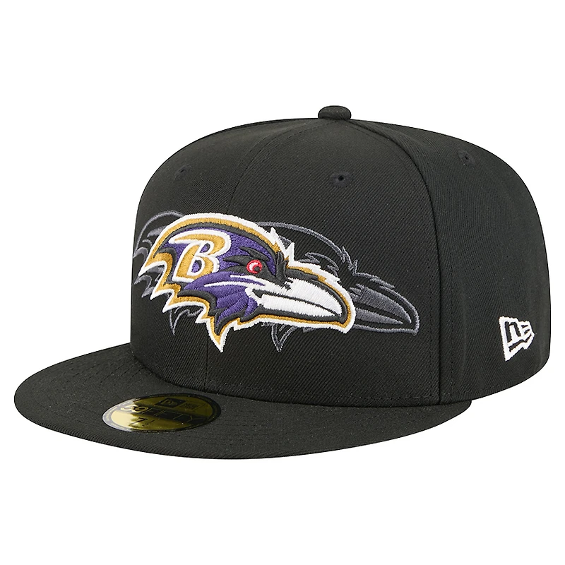 Men's New Era Black Baltimore Ravens Tri-Hit 59FIFTY Fitted Hat
