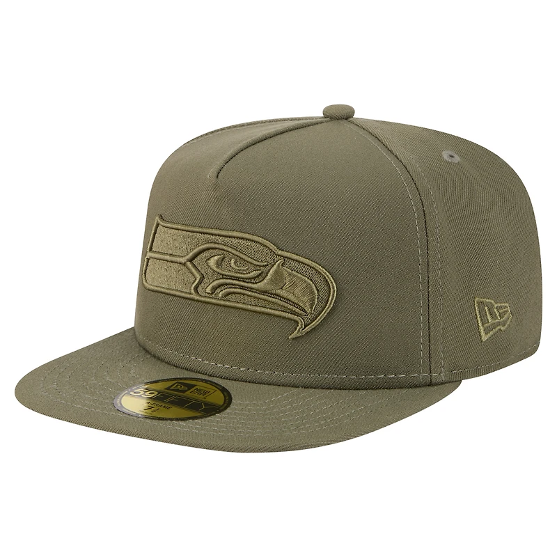 Men's New Era Olive Seattle Seahawks Color Pack A-Frame 59FIFTY Fitted Hat