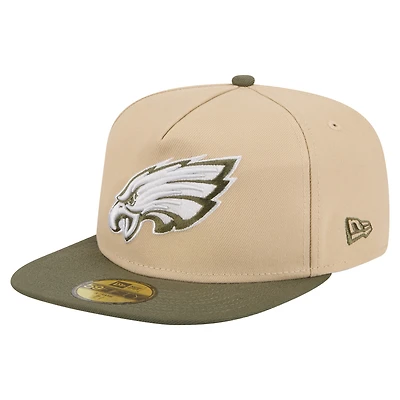 Men's New Era  Beige/Olive Philadelphia Eagles Color Pack A-Frame 59FIFTY Fitted Hat