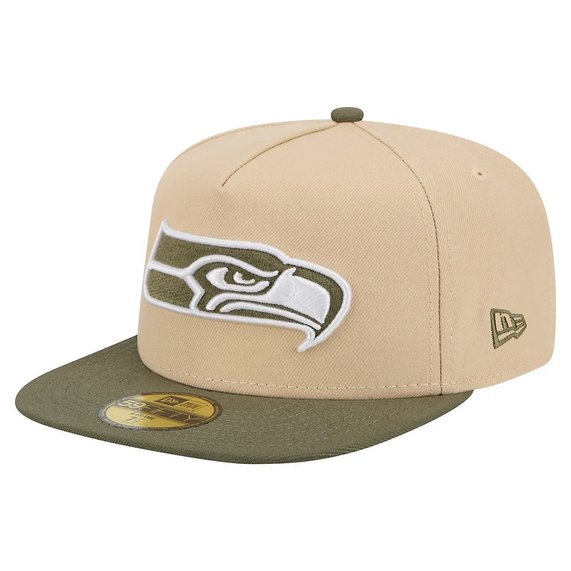Men's New Era  Beige/Olive Seattle Seahawks Color Pack A-Frame 59FIFTY Fitted Hat