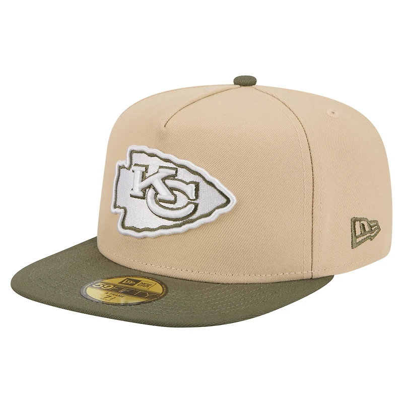 Men's New Era  Light Beige/Olive Kansas City Chiefs Color Pack A-Frame 59FIFTY Fitted Hat