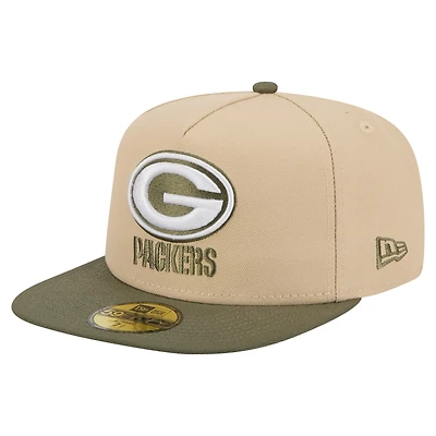 Men's New Era  Beige/Olive Green Bay Packers Color Pack A-Frame 59FIFTY Fitted Hat