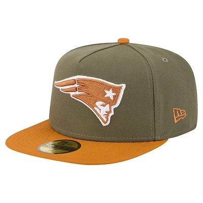 Men's New Era  Olive/Brown England Patriots Color Pack A-Frame 59FIFTY Fitted Hat