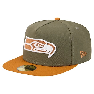 Men's New Era  Olive/Brown Seattle Seahawks Color Pack A-Frame 59FIFTY Fitted Hat